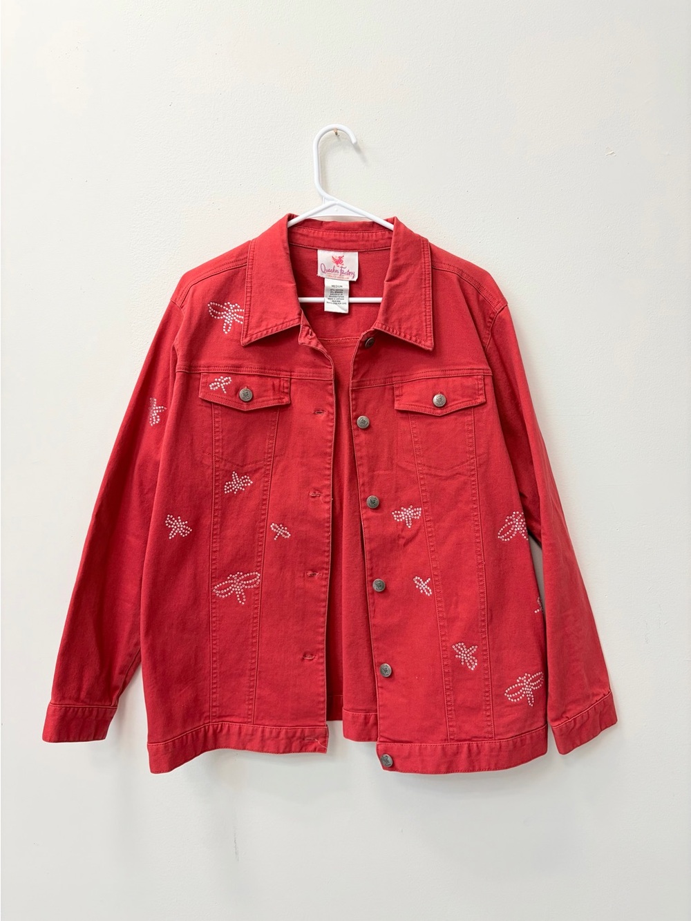Red rhinestone Dragonfly Embellished Denim Jacket